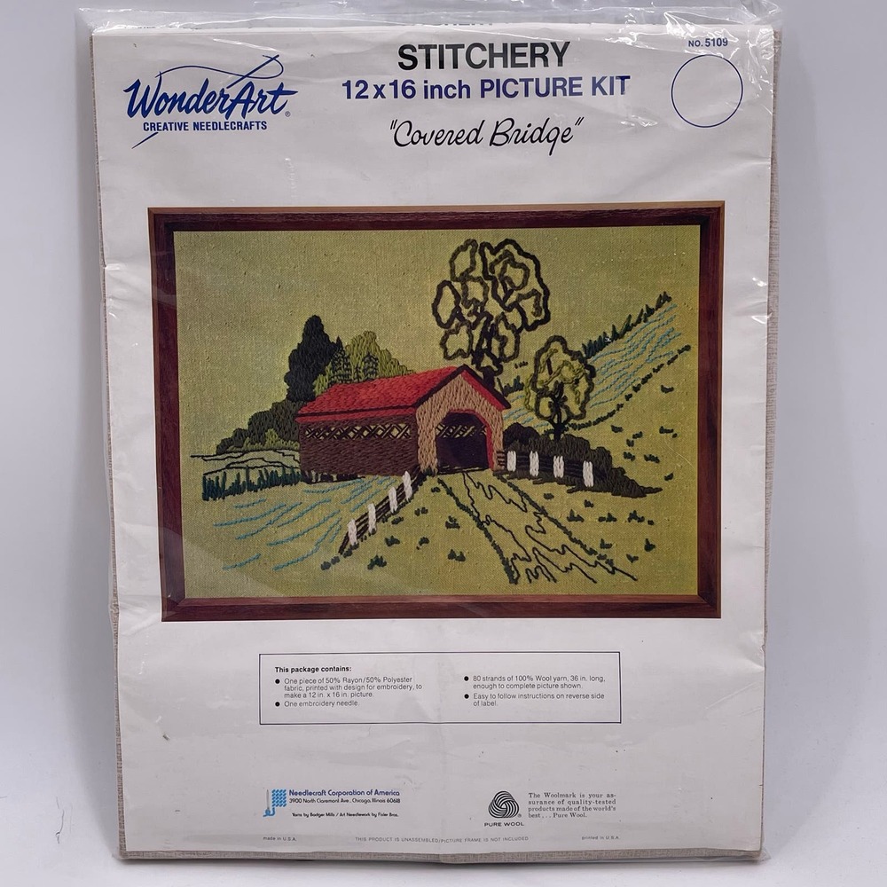 WonderArt Cross Stitch Kit Covered Bridge 12x16 inch Picture Kit #5109 Pure Wool